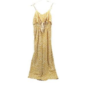 Blu Pepper Jumpsuit Mustard Yellow Print Tie Front Pockets Size L Sleeveless